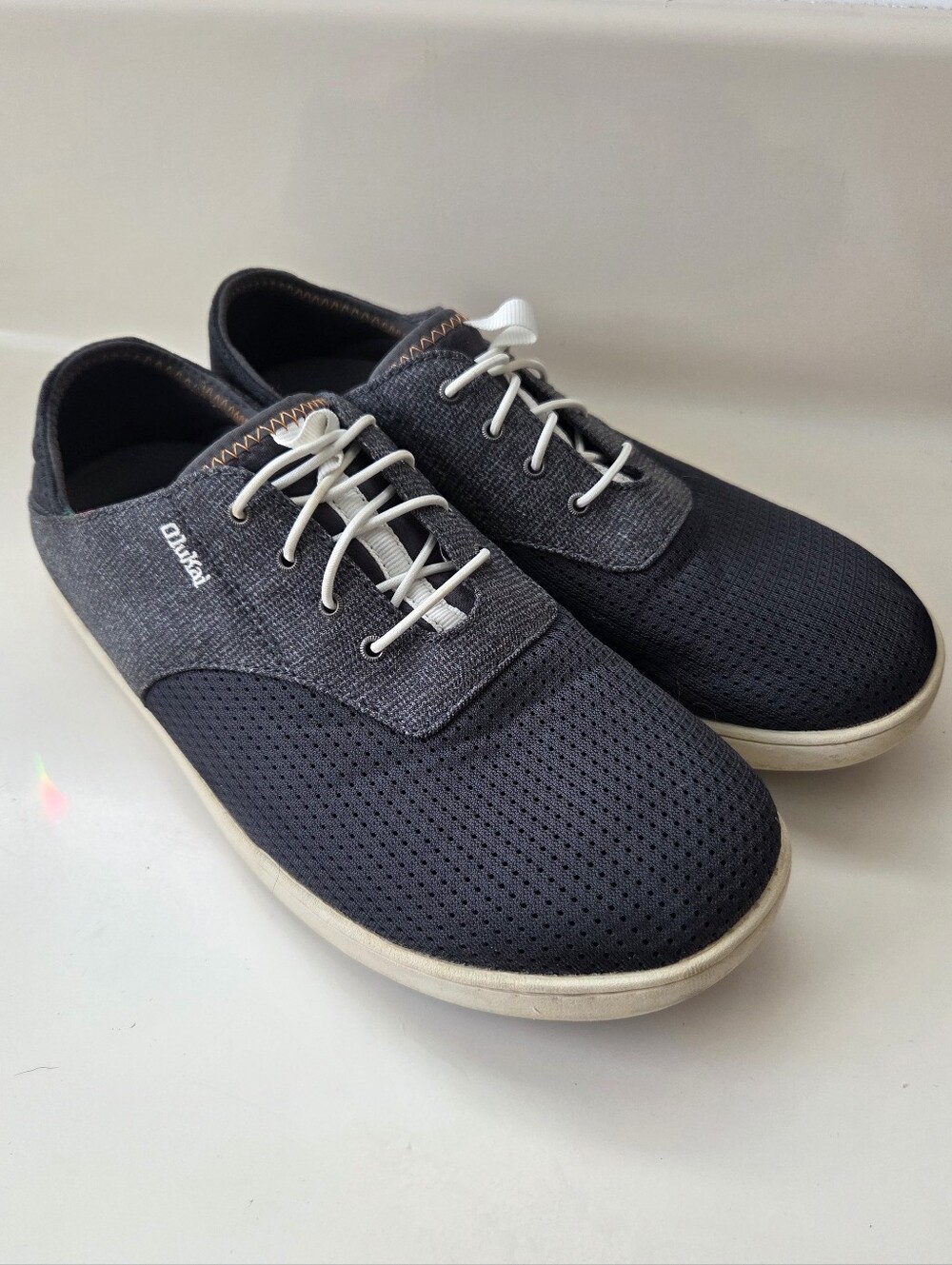 OluKai Nohea Moku Men’s No Tie Boat Shoes Size 9 Dark Shadow Gray
